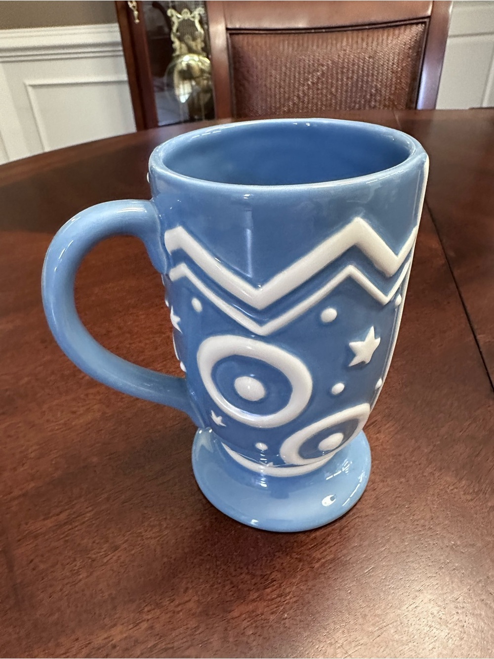 Rare Inspirado 3D Embossed Blue Celestial Star & Dot Design Pedestal Ceramic Mug